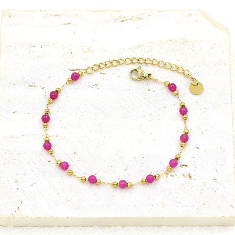 Ins-pulsera de perlas de agua dulce de piedra Natural para mujer, colgante de cadena chapado en oro de acero inoxidable, pulsera de rosa, joyería de moda