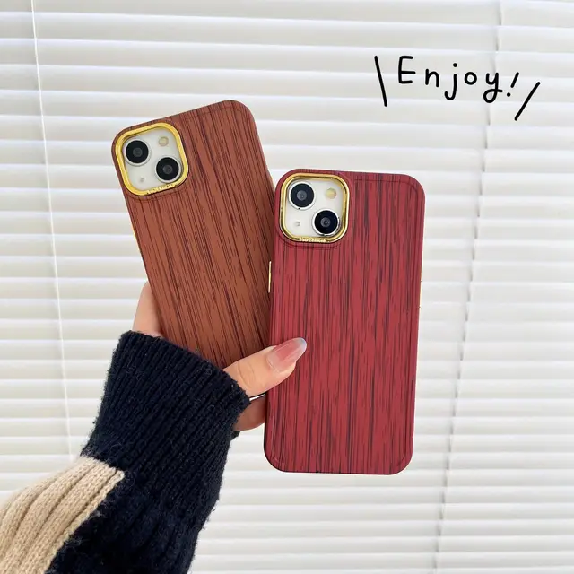 Fashion Simple Retro Wood Plating Lens Water Stick Soft Protective Phone Case for iPhone
