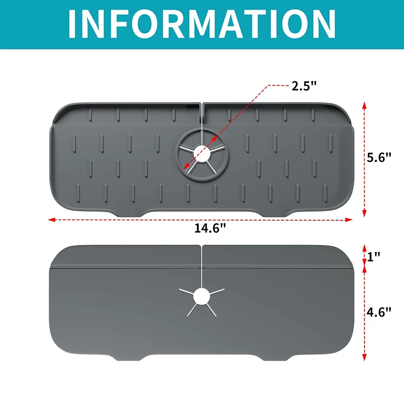 Faucet Mat Kitchen Sink Silicone Splash Pad Drainage Waterstop Bathroom Countertop Protector Quick Dry Tray