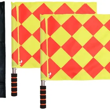 Soccer Ref Flags Football Rugby Linesman 2pcs Checkered Referee Flags Metal Pole Foam Handle with Carring Bag Pack of 2