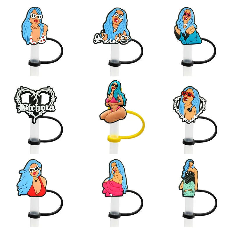 

50PCS PVC Straw Charms Fashion Design Super Star Straw Cover Reusable Splash Proof Drinking Airtight Dust Cap Straw Accessories