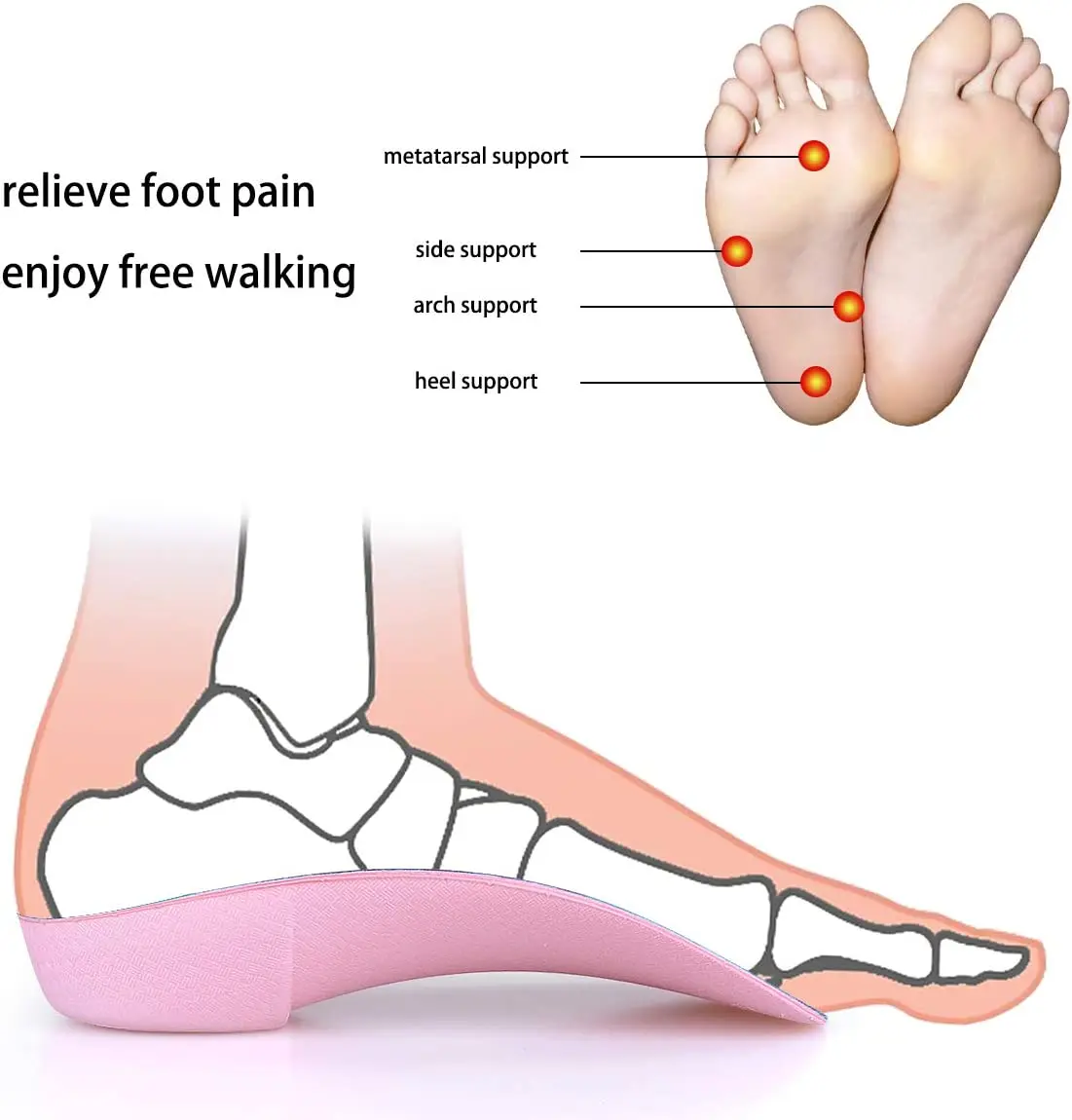 Valsole 3/4 Orthotics Shoe Insoles High Arch Supports And Deep Heel Cup Shoe Insert Relief Plantar Fasciitis,Flat Feet,Foot Pain
