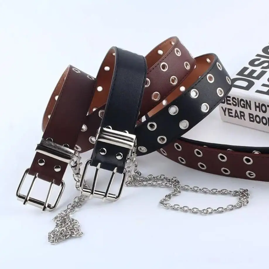 1 Pcs Women Punk Chain Fashion Belt Adjustable Double/Single Row Hole Eyelet Waistband With Decorative Belts