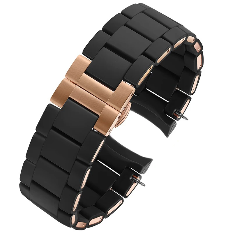 Rose Gold Buckle Silicone Wristband Bracelet - 20/23mm Strap