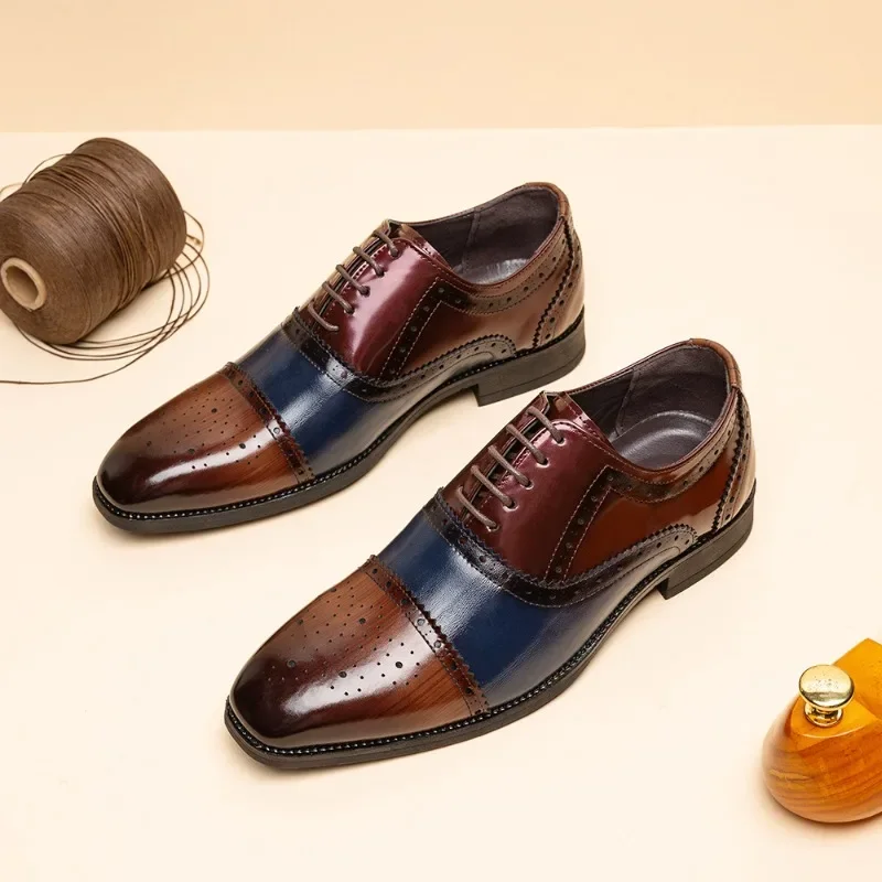 British Style Men Formal Shoes Office Men's Social Shoes Wear-resistant Men Color Matching Leather for Men