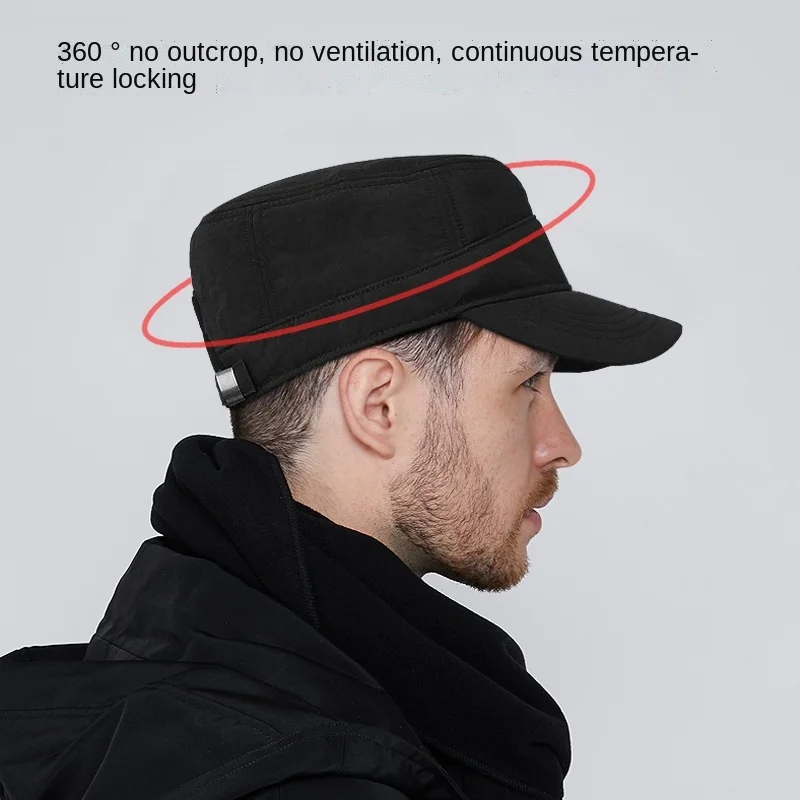 Men's Winter Baseball Cap Plush Thickened Large Head Circumference Flat Trucker Cap Military Back Closure Dad Hat
