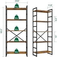 5 Tier Bookshelf for CDs/Movies/Books, Bookcase Storage Organizer, for Bedroom/Living Room/Home Office. Freestanding Bookshelf 2