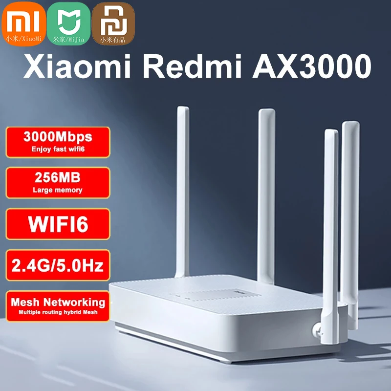 Xiaomi Redmi Mi Router Ax3000 Wifi 6 Mesh Gigabit Muslimb Dual-Band Wireless Dual-Core Ripetitore Wifi 256M Memoria Home Amplifi