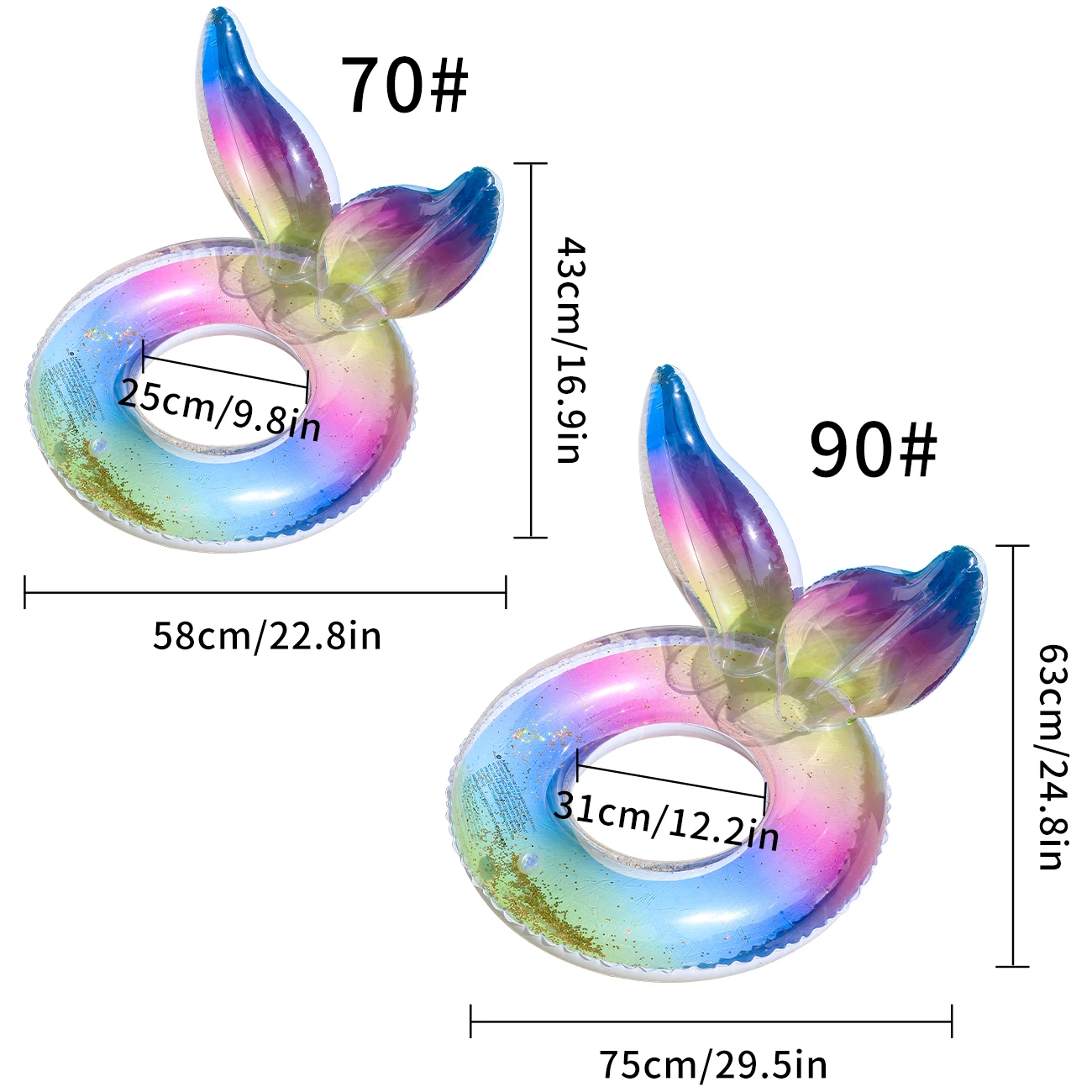 1PC Rainbow Tail Thickened Pool Float, Summer Adult Simple Float Circle, Suitable For Beach Parties