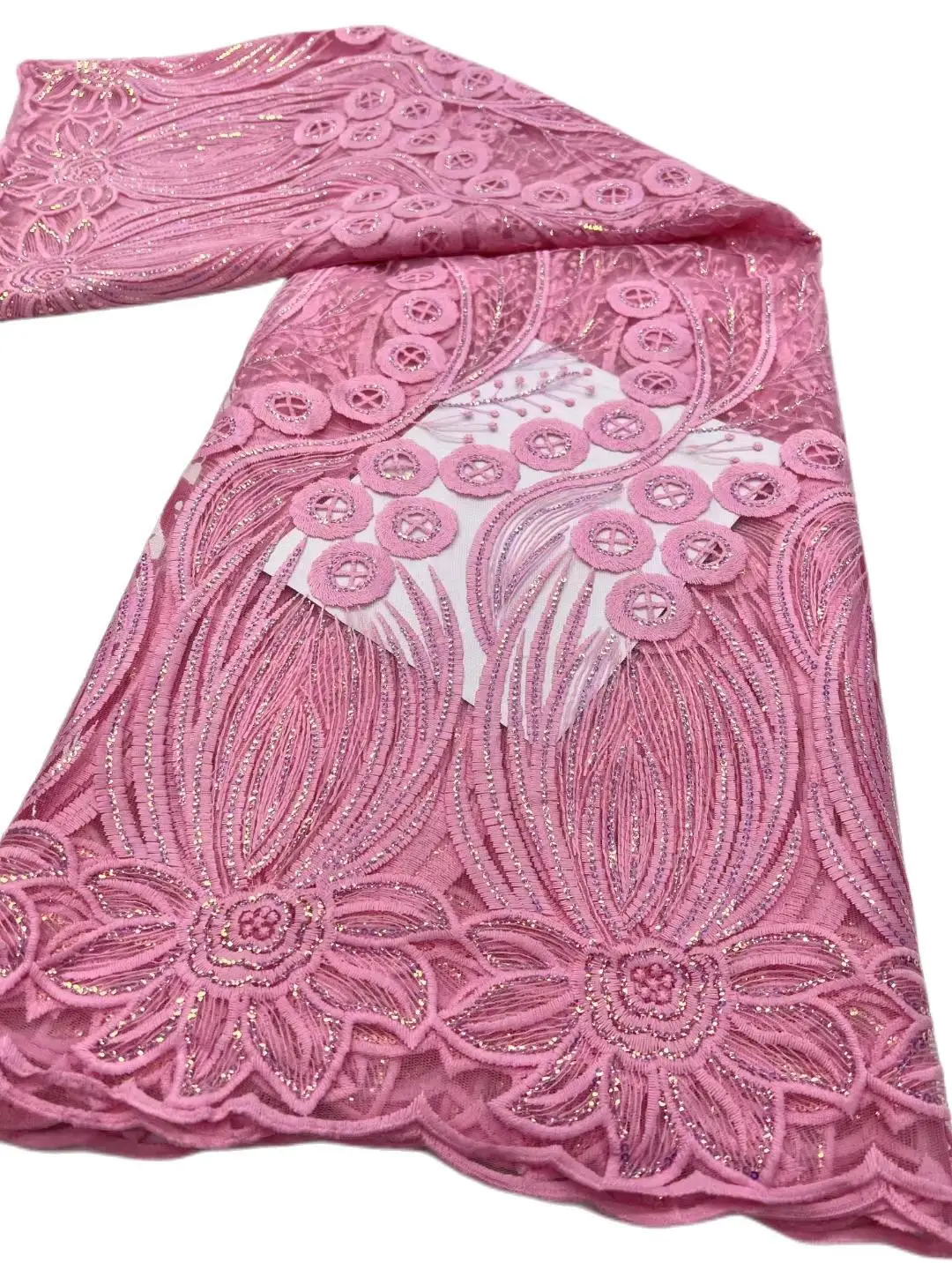 

High Quality Latest Elegant Soft Embroidery Tulle Lace With Spotlight Sequins Fabric for Wedding Party Dress NN2885_R