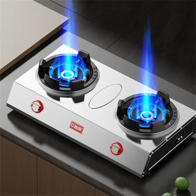 Home Tabletop Double Stove Commercial Natural Gas Fierce Fire Stove with Flameout Protection Liquefied Gas Energy-saving Cooktop