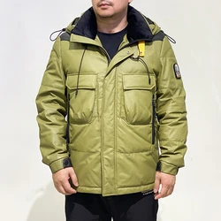 Cowhide down jacket men's down content 90% white duck down casual sports removable liner hooded genuine leather coat large size