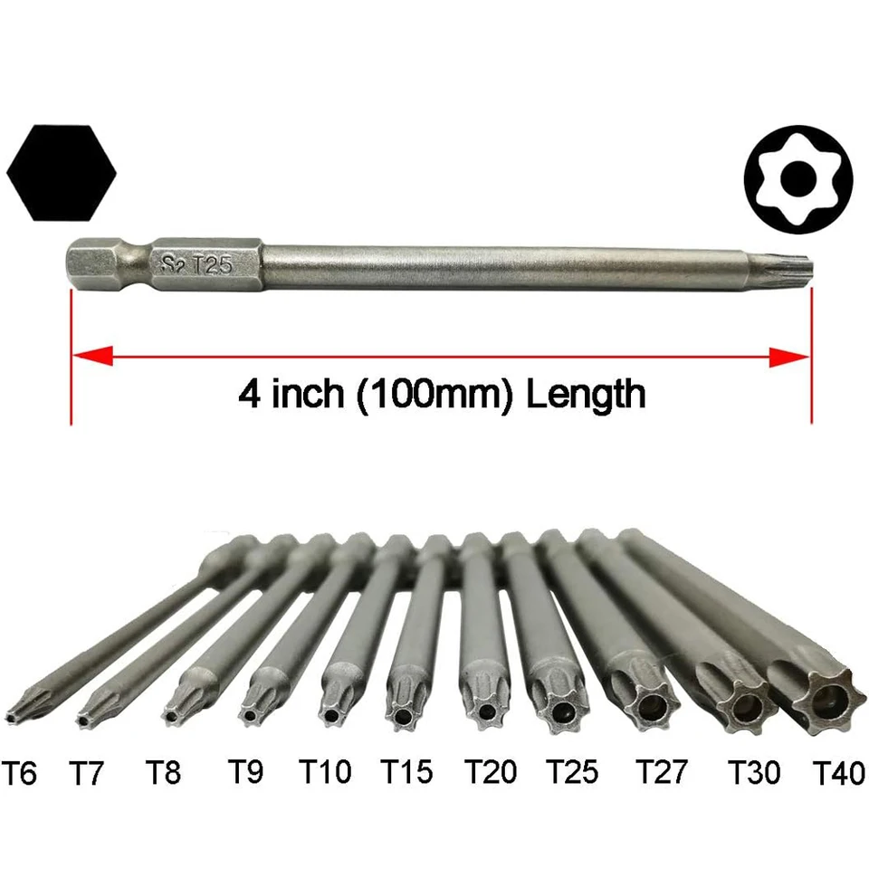 HARFINGTON T10-T40 Security Torx Screwdriver Bit Set - 5 Point Star, 1/4" Hex Shank, Magnetic, 2" Length - View #5