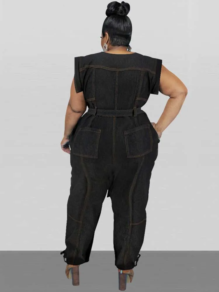 Women Clothes Summer Denim One Piece Overalls Casual Elegant Long Jumpsuits Female Pants Jumpsuit Plus Size Jean Jumpsuit 6