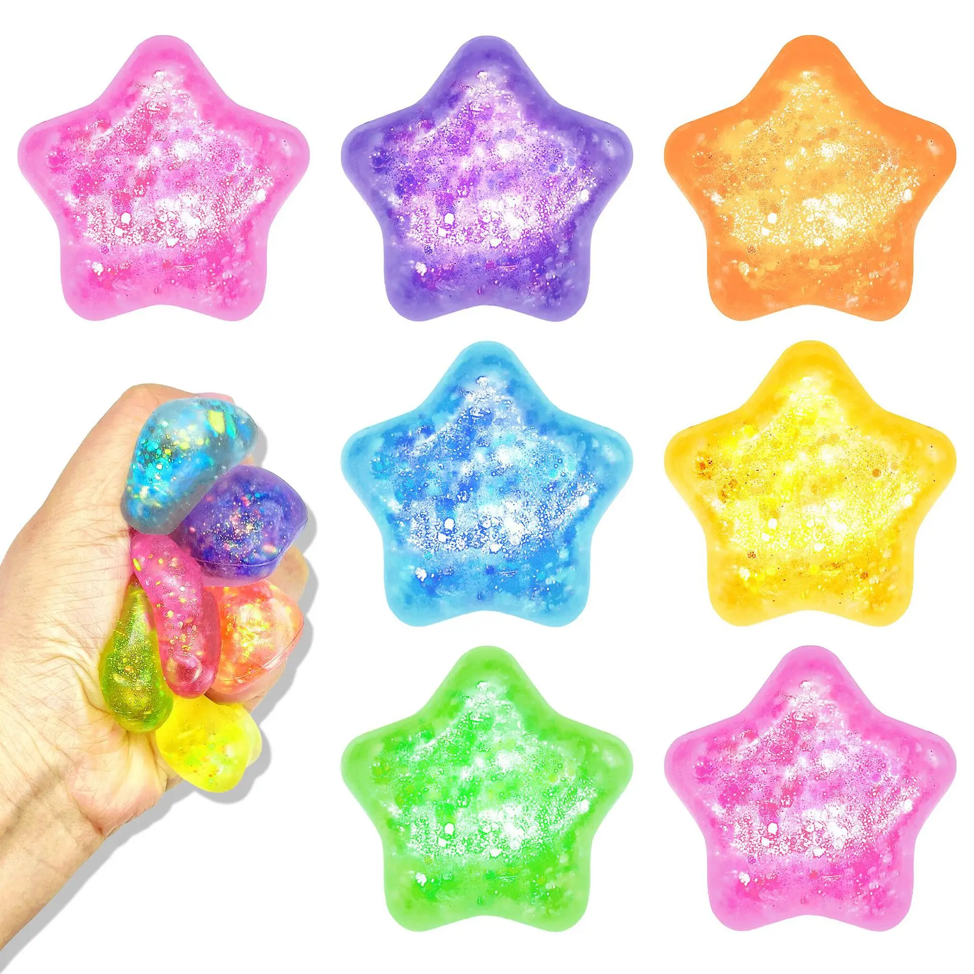 Glitter Star Maltose Squishy Toys Slow Rebound Funny Stretch Mini Stress Ball Squeeze Toys Stress Relief Decompression Toys