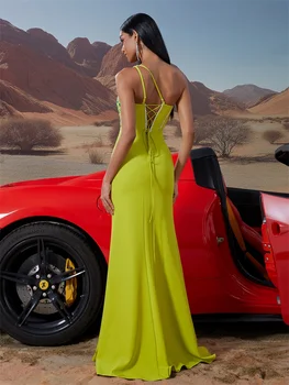 فاخر الماس التصحيح الأصفر ثوب مسائي أنيق المرأة طويلة سبليت حورية البحر فساتين الزفاف حزب اللباس كوكتيل حفلة موسيقية 2