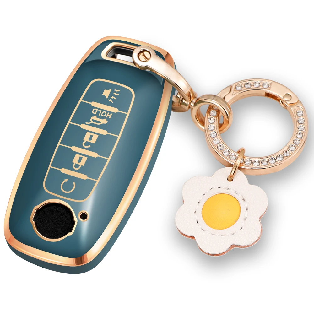 thumbnail: Ontto Metal Autosleutel Cover - Beschermhoes Met Sleutelhanger Voor Nissan Modellen (Altima, Rogue, Etc.)