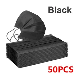 Breathable Black Adult Surgical Face Mask - Disposable Medical Filter Mask (50pcs - Black)