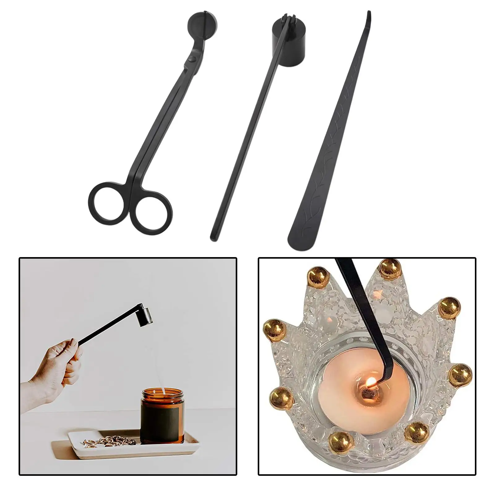 Candle Trimmer Snuffer Dipper Candlewick Extinguish Tool Care Kit 3Pcs