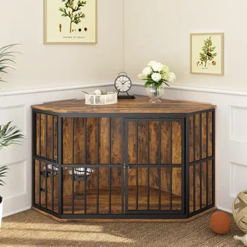 Dog Kennel Corner Wooden End Table With Bowl House for Dogs Pet 53 Inch Furniture Dog Crate Products Home Garden Freight free 2