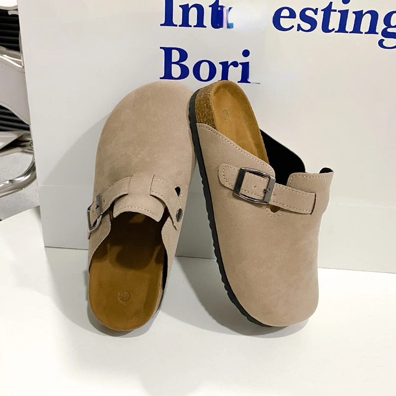 Classic Fashion Women's Suede Mules Slippers Men Clogs Cork Insole Sandals with Arch Support Outdoor Beach Slides Home Shoes 2