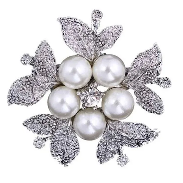 New Bridal Wedding Accessories Simulated Pearl Rhinestones Flower Brooches Women Elegant Fashion Brooch Pins New Jewelry Brooche 6