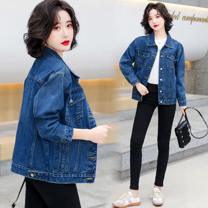 2023 Spring Autumn Denim Coat Women's Korean Fashion BF Style Single Breasted Long Sleeve Tops Casual Jeans Coats Female Outwear