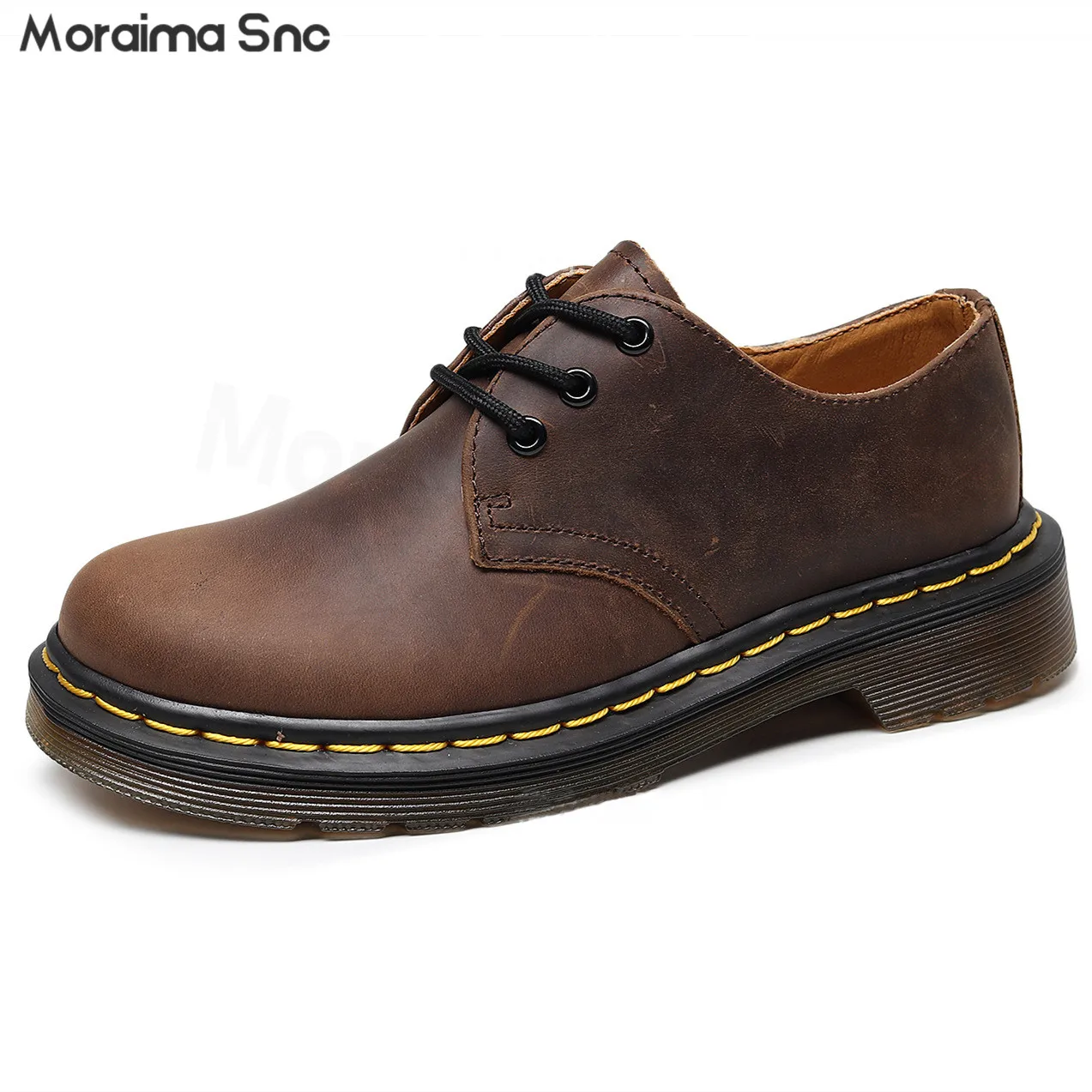 

Retro Brown Genuine Leather Shoes Round Toe Low Heel Lace Up Casual Workwear Leather Shoes Large Size Comfortable Couple Shoes
