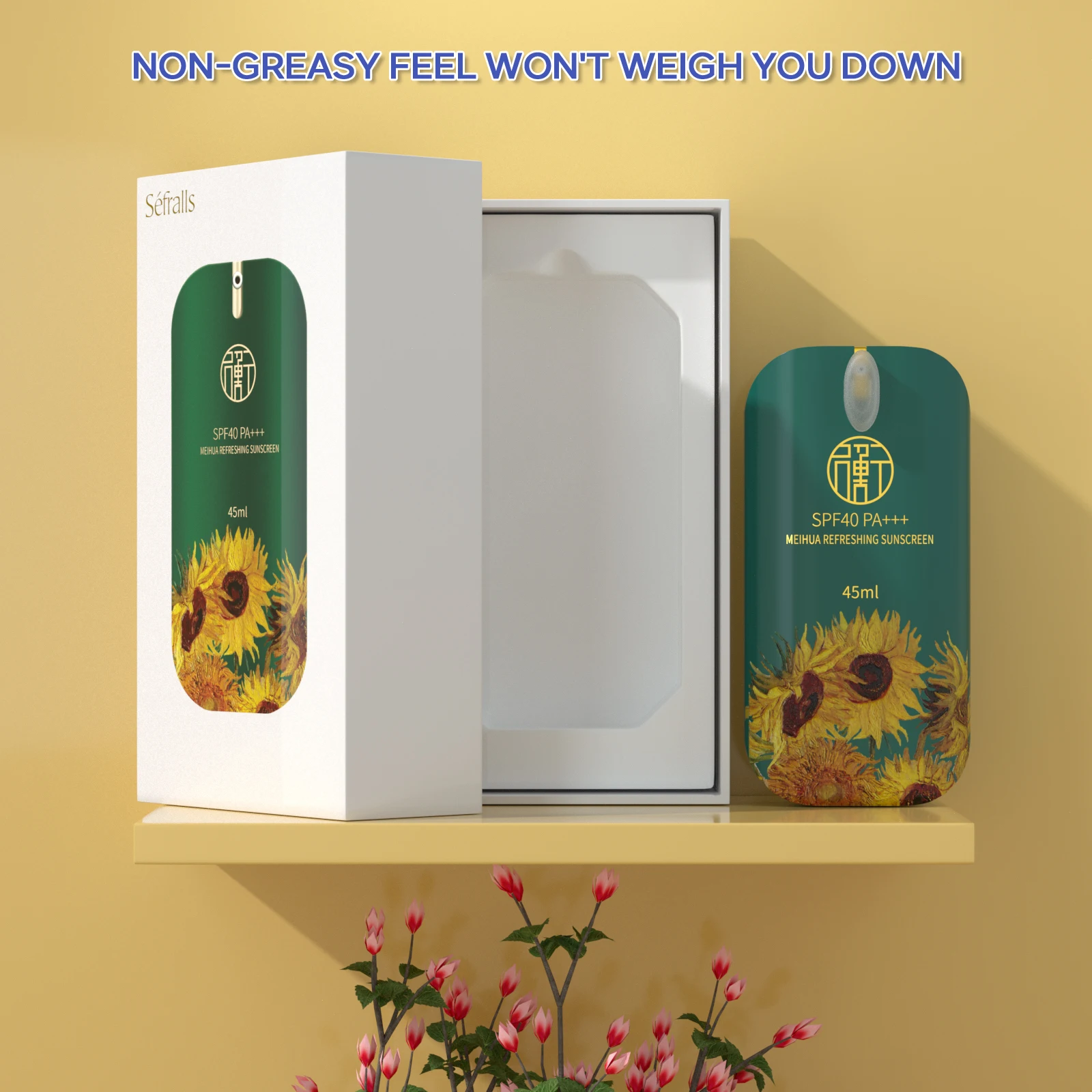 S&eacute;fralls MEIHUA Refreshing Sunscreen 45ml SPF40 Weightless Hydration Face Sunscreen Travel Size Ultra Sheer Dry-To