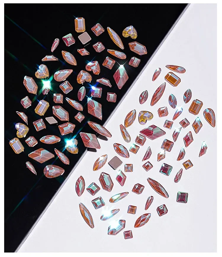100 Stück Mix-förmige Flatback Strass Kristall AB Charm Luxus Nail Art Edelsteine für 3D Dekorationen Glitzer Maniküre Nagel Edelsteine DIY – Detail 12