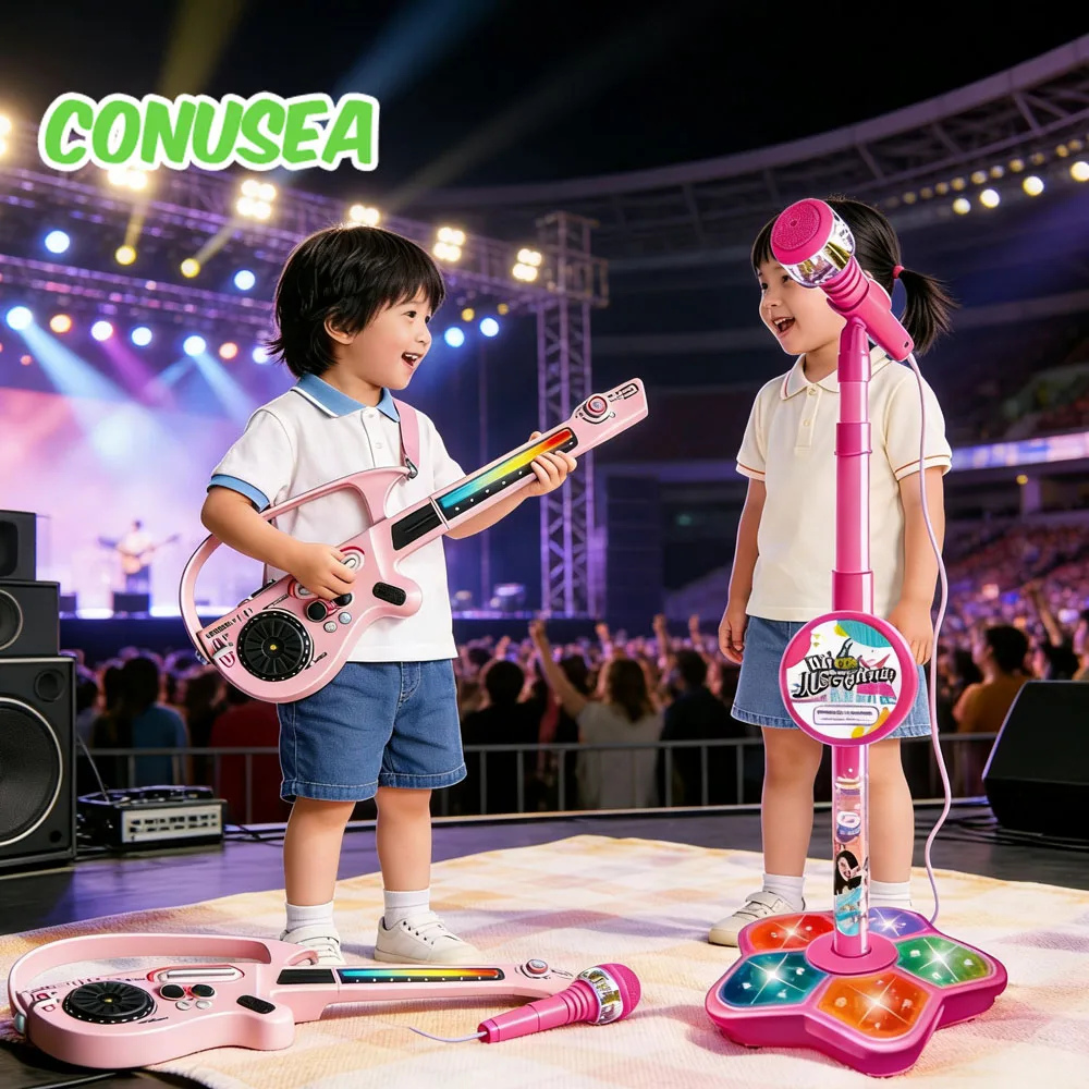 Kids Karaoke Microphone Singing Song Musical Instruments Toys With Stand Electric Guitar Party Games Birthday Gifts_voghion.com