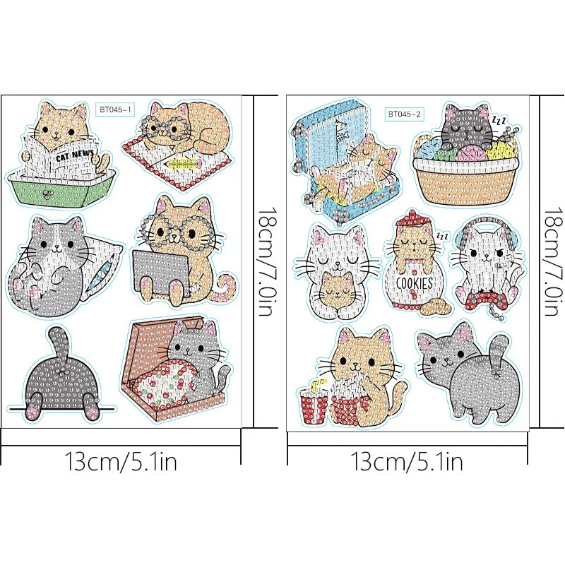 13pcs/set Cute Cartoon Cat Diamond Painting Stickers Kids Handmade Crafts Paint By Number Diamond Embroidery Beginners Kits