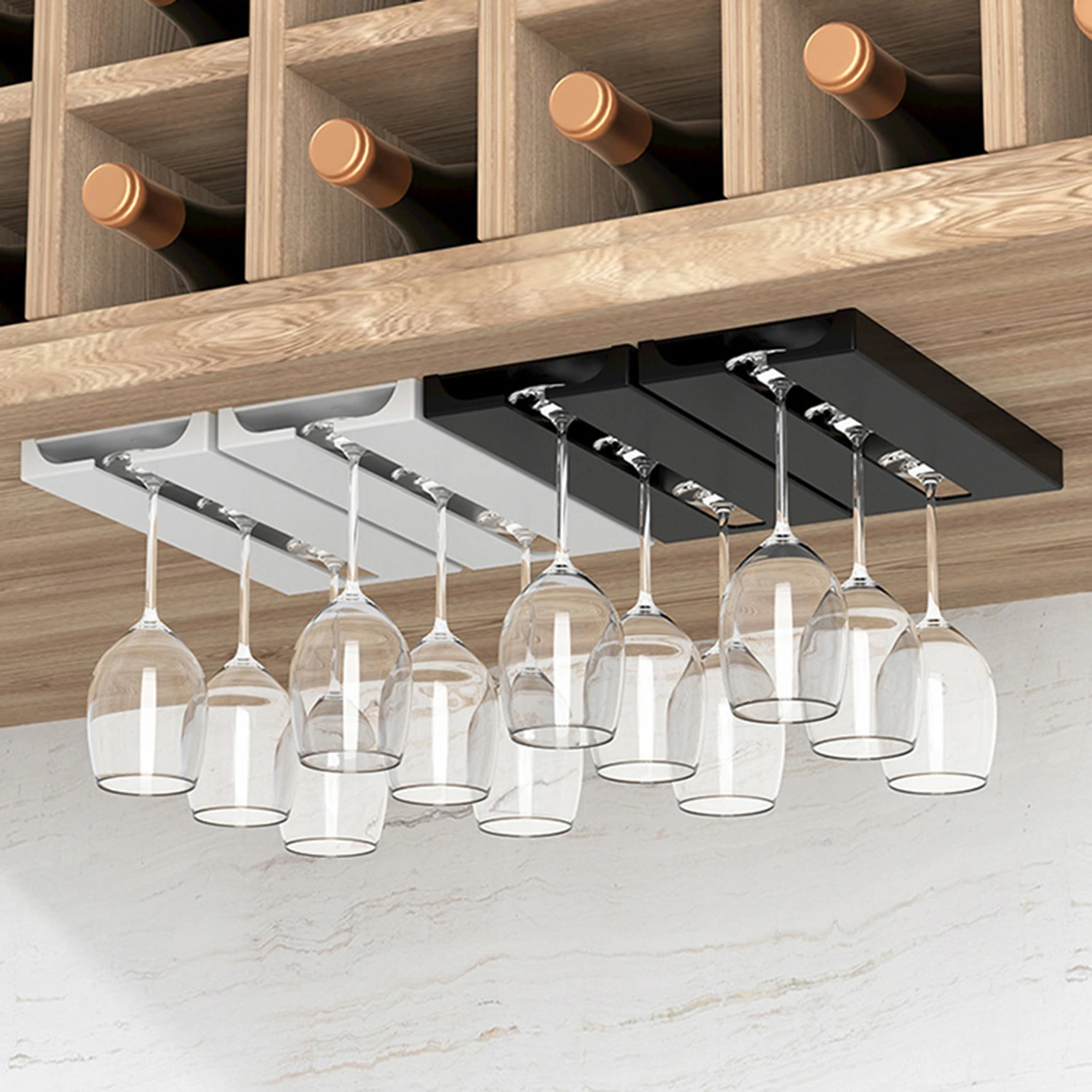 Soporte de copas de vino para Bar, estante colgante debajo gabinete, organizador de vidrio, barra de hierro, herramienta de exhibición de botellas, 2 piezas| | - AliExpress