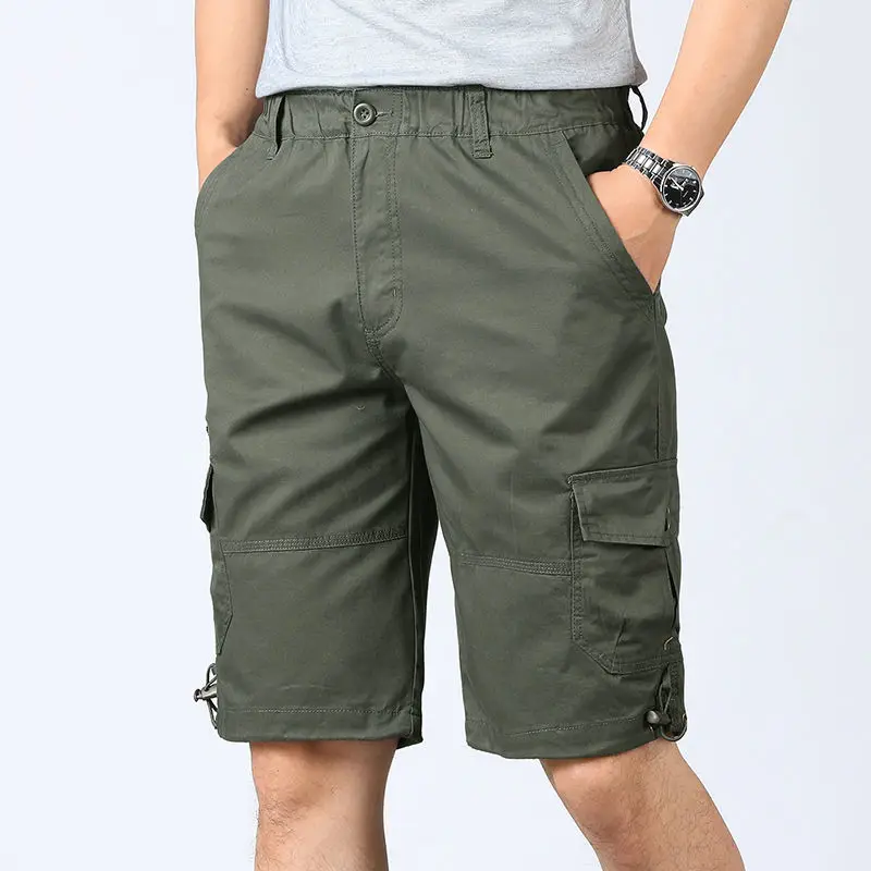 

2022 Men Summer New Cotton Cargo Casual Shorts Male Multi Pockets Solid Shorts Men Knee Length Work Men's Cargo Shorts G31