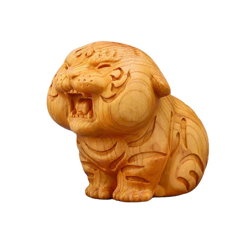 Solid Wood Carving Cartoon Little Tiger Small Ornaments