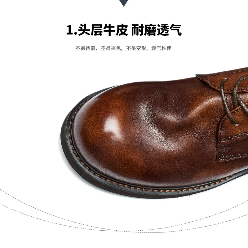 British Vintage Handmade Leather Casual Shoes Round Toe Soft Leather Business Dress Shoes Men's Wedding Workwear