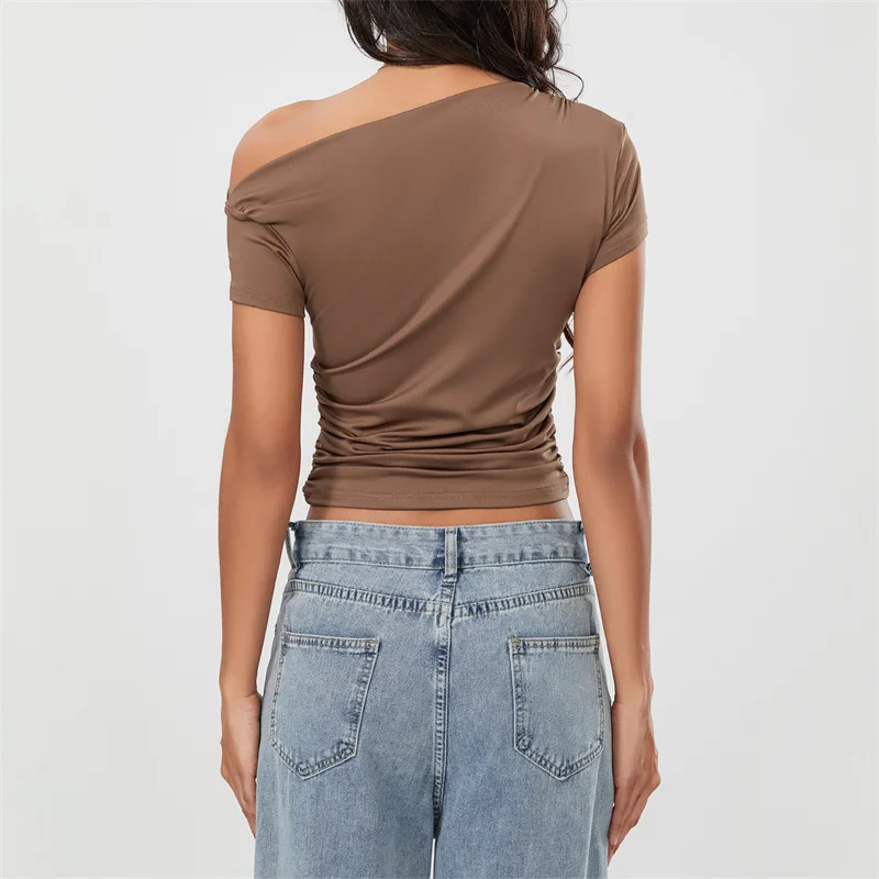 Top corto Y2K para mujer, ropa grunge de verano, camiseta fruncida sin mangas con hombros oblicuos, chaleco, ropa de calle de los años 2000