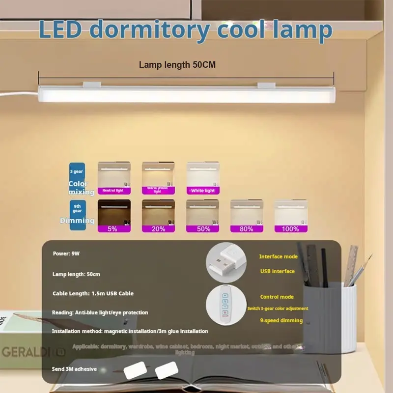 Led Light Tube Reading Lamp Usb Plug Magnetic Strip Suction Bedside Mini Night 20cm/40cm/50cm Dimmable 3colors Student-dormitory - Image 9