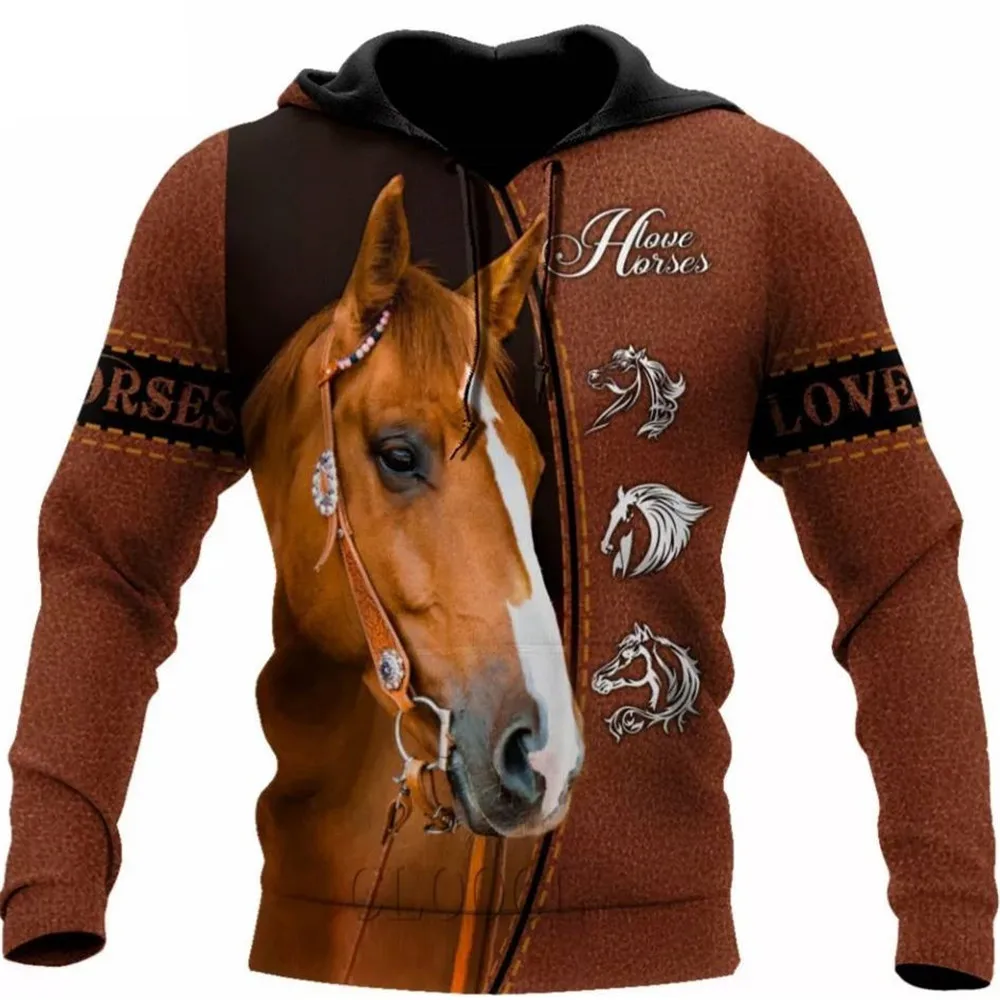 

Homens e mulheres com capuz com estampa de cavalo animal 3D, personalidade de rua, top solto selvagem, extragrande, fofo, moda,