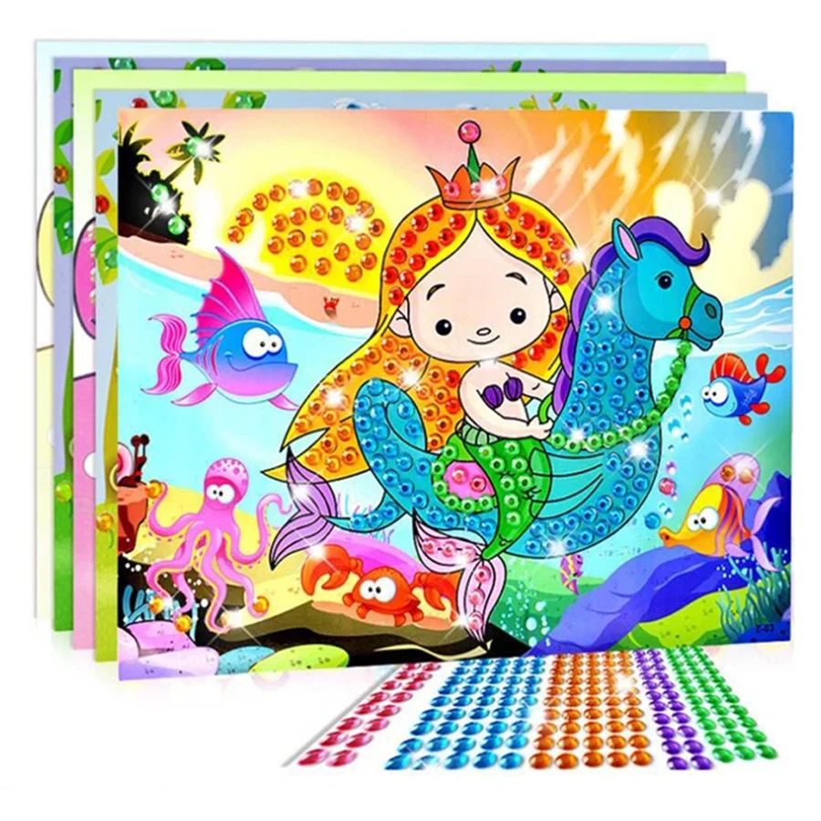 4-12 pezzi di cartone animato diamante cristallo mosaico adesivo pittura fatta a mano fai da te colore diamante pittura carta creativa kit artistici fai da te 3