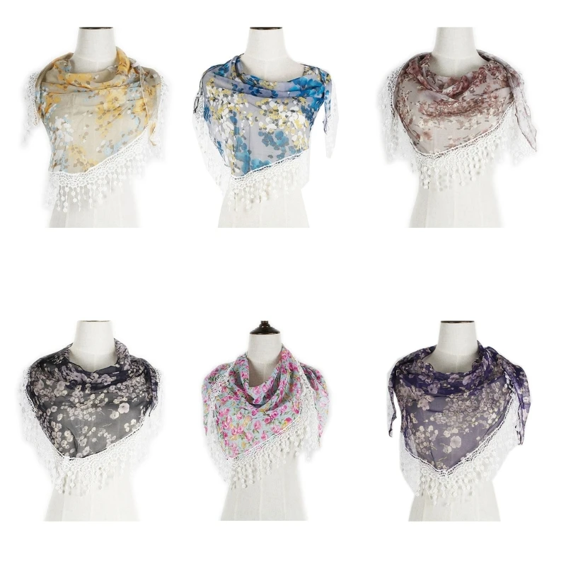 

Woman Sheer Floral Print Shawl for Mother Scarf Wedding Party Sunproof