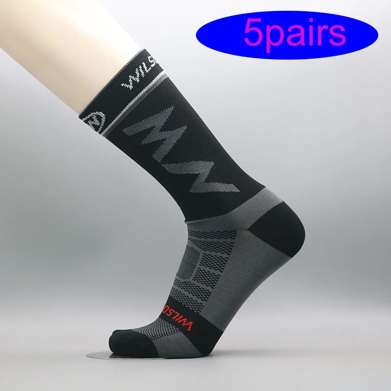 1/5Pairs Cycling Sports Socks Breathable Sweat-absorbent Basketball Socks Anti-Slip Quick-drying Outdoor Sports Running Socks