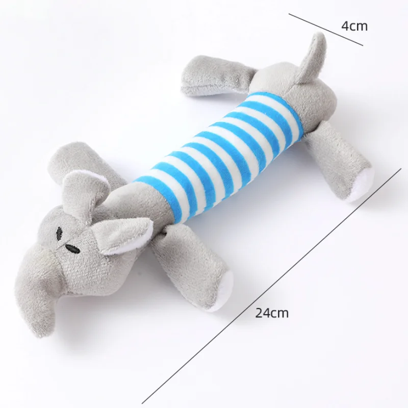 Bite-resistant plush dog toys in various shapes for training.