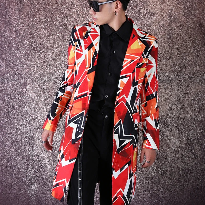 

Colorful Mid Length Suit Printed Casual Slim Fitting Trendy Nightclub Jacket