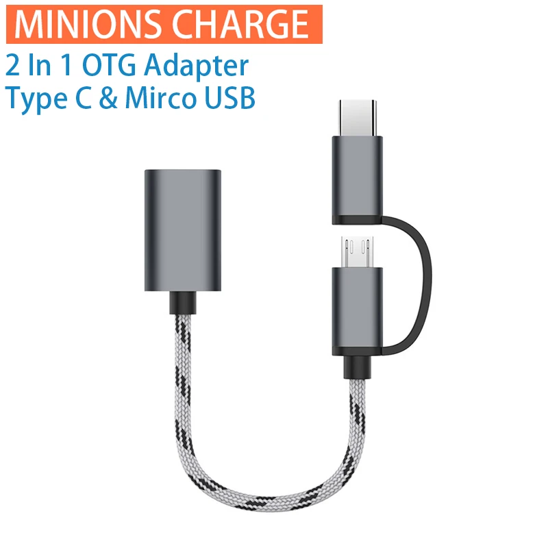2 in 1 OTG Adapter Cable Nylon Braid USB 3.0 to Micro USB Type C Data