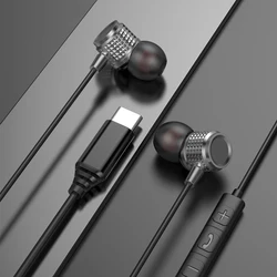 Premium USB C Metal Earbuds with Heavy Bass and Noise Reduction (Type C Black)