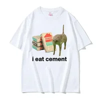 I Eat Cement Cursed Cat Funny Meme T Shirt Women's Fashion Humor Short Sleeve T Shirts Male High Quality Cotton T-shirt Tops 2