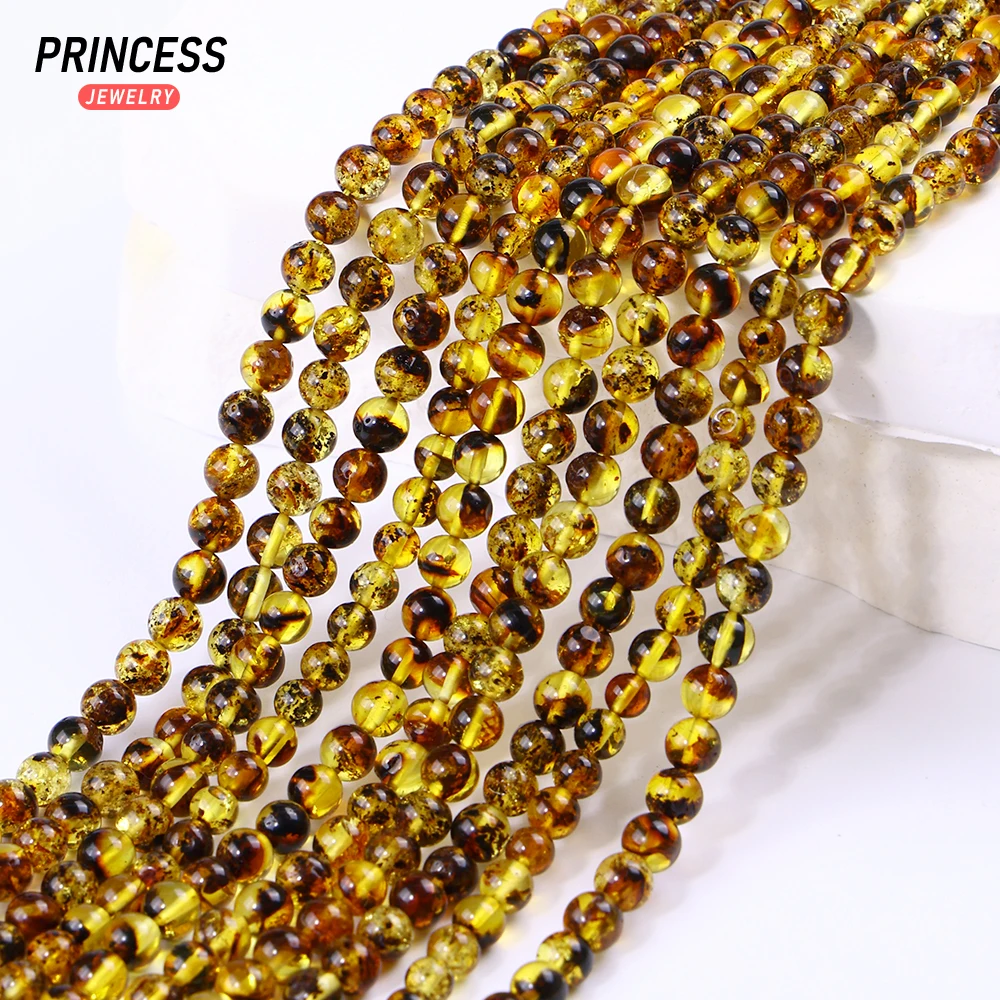 A++ Natural Baltic Sea Flower Amber 5-6mm Loose Gemstone Beads for Jewelry Making Bracelet Wholesale Beads DIY Accessories 6