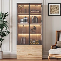 Unité de rangement Anajqaqia, vitrine avec éclairage à bande LED, 75 cm de large, avec 2 grands tiroirs et 2 portes, portes en verre 1