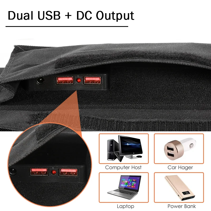 태양 전지 패널 접이식 가방, USB + DC 출력 태양열 충전기, 휴대용 접이식 태양열 충전 장치, 야외 휴대용 전원 공급 장치, 100W